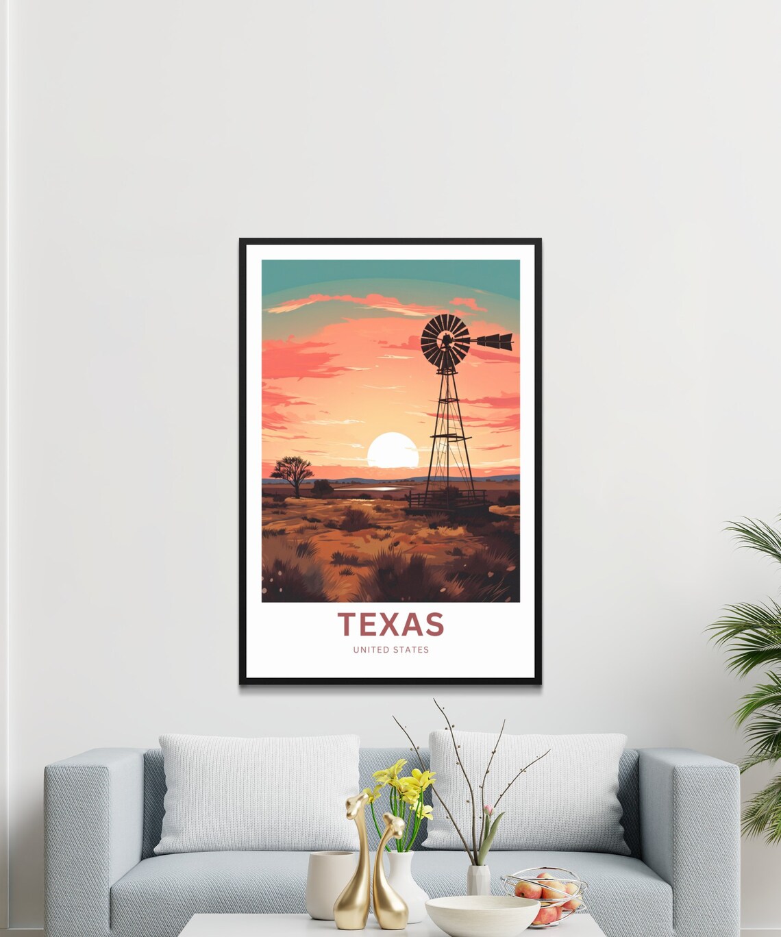 Texas Windmill Silhouette At Fiery Sunset Desert Sky Travel Poster - Image 3