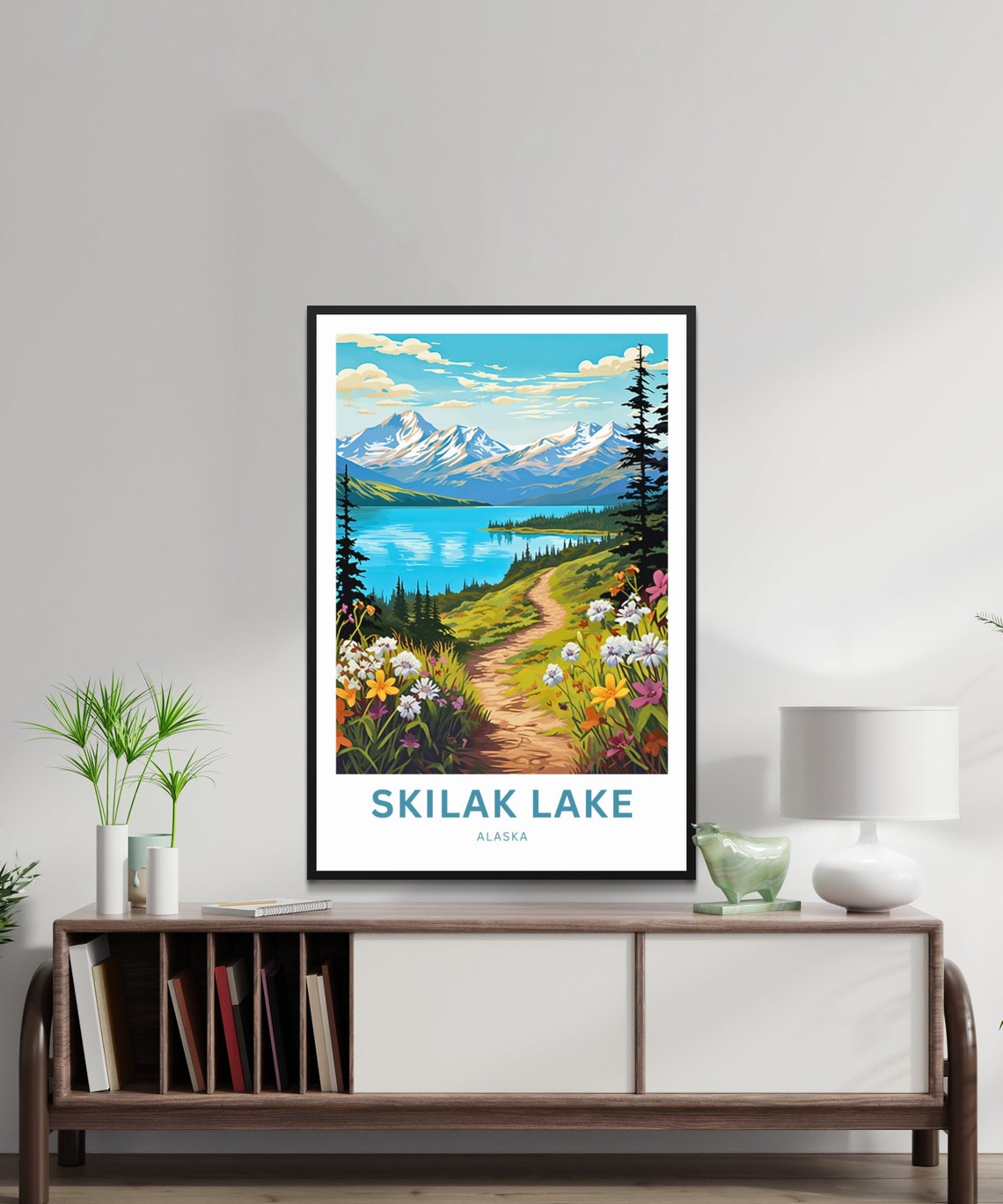 Personalized Skilak Lake Alaska Wildflower Path Lake View Poster - Image 3