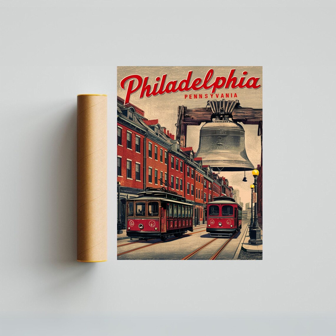 Philadelphia Pennsylvania Vintage Liberty Bell Trolley Poster - Image 3