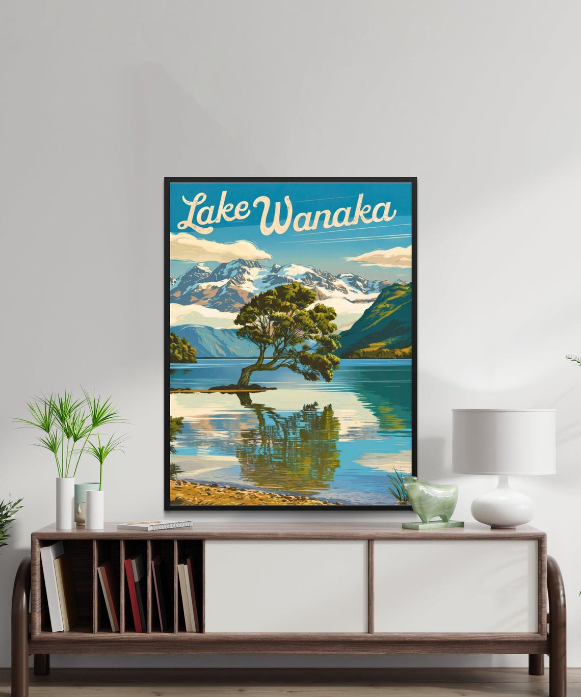 Lake Wanaka New Zealand Lone Tree Mountain Lake Vintage Poster - Image 3