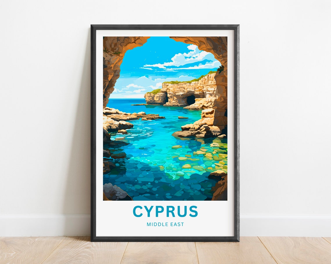 Cyprus Sea Cave Arch Coast Crystal Waters Vintage Travel Poster