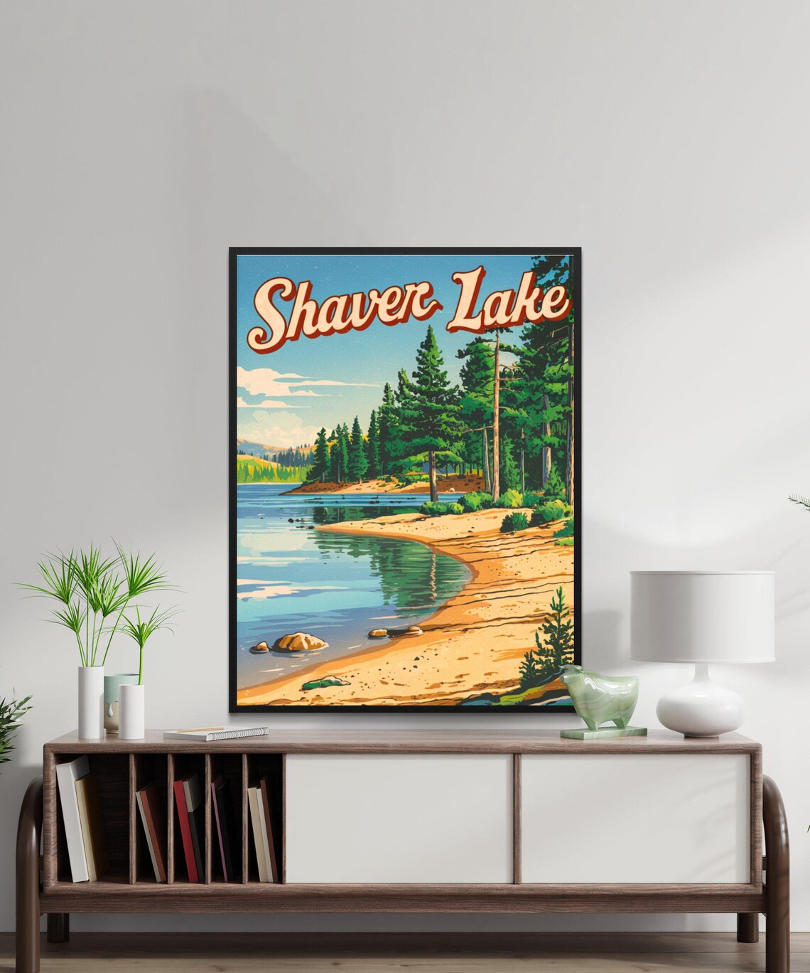 Shaver Lake California Vintage Travel Poster Pine Beach Shoreline View - Image 3