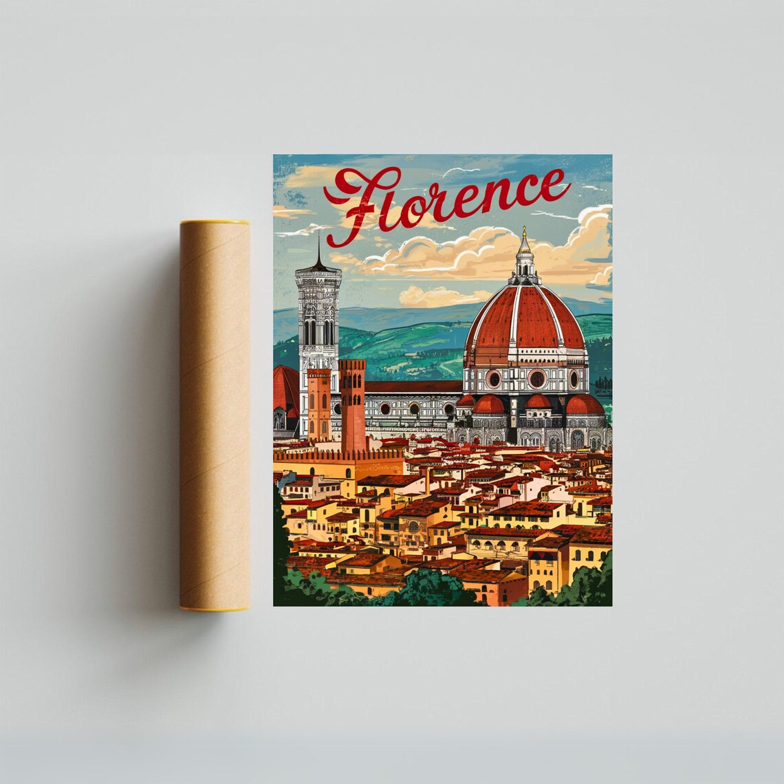 Florence Italy Red Dome Cathedral Rooftops Vintage Travel Poster - Image 3