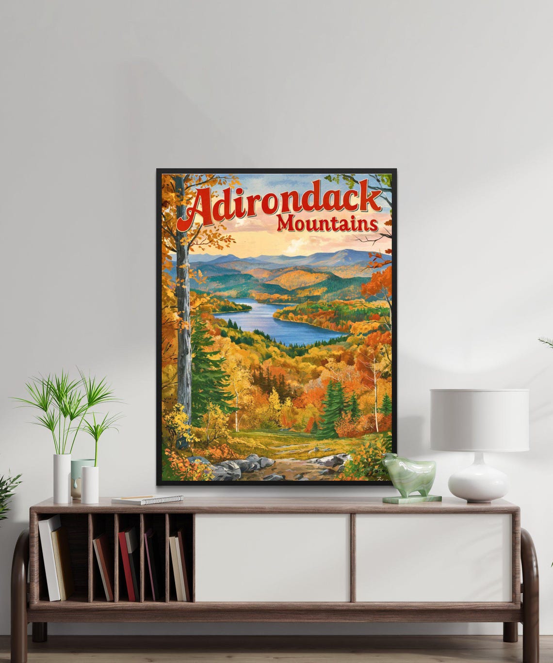 Adirondack Mountains Vintage Poster with Autumn Lake View in Fall - Image 2