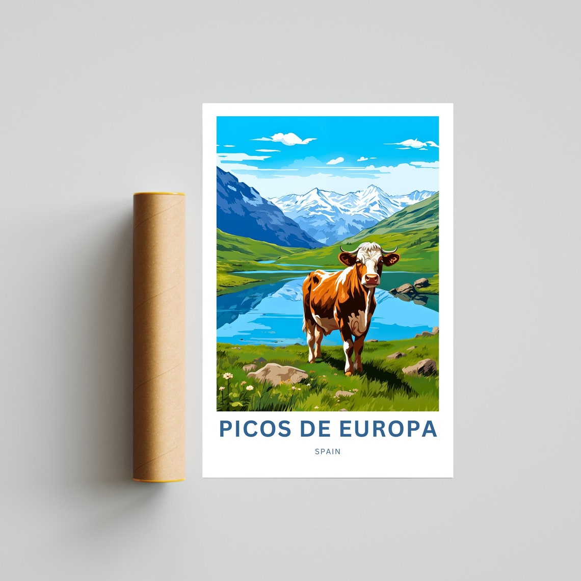 Personalized Picos De Europa Spain Cow Meadow Valley Travel Poster - Image 4