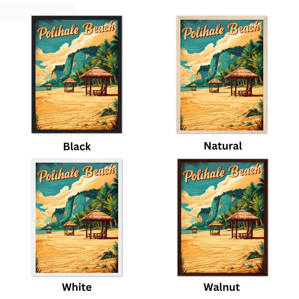 Polihale Beach Vintage Hawaii Tiki Shelters Golden Sand Retro Poster - Image 4