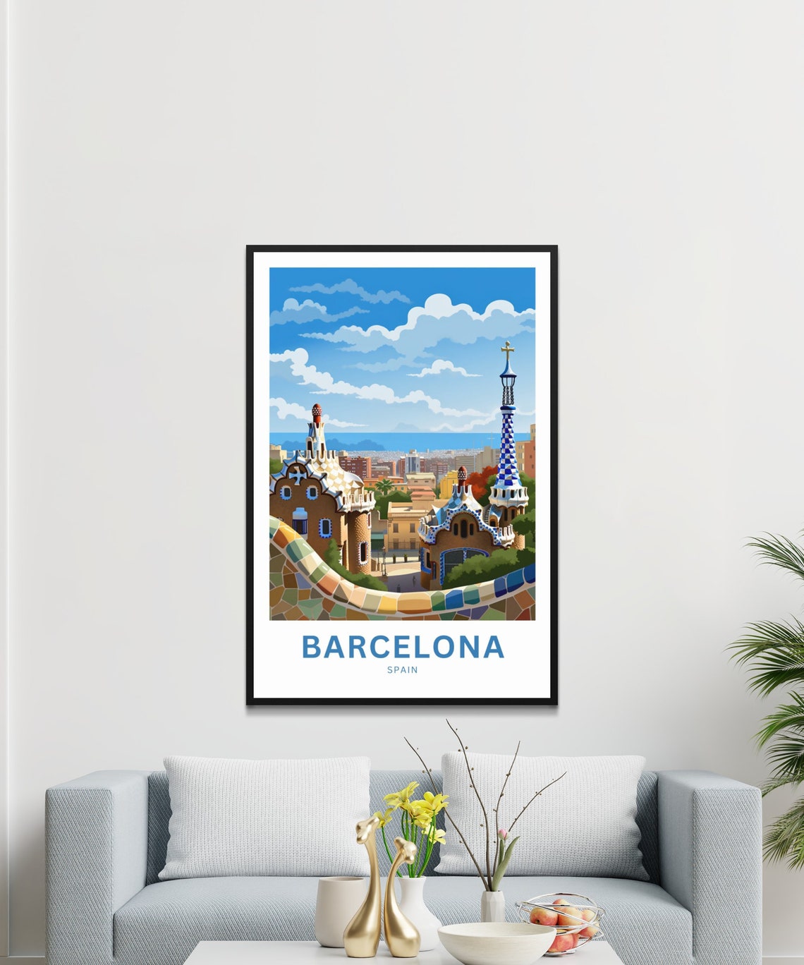 Barcelona Spain Park Guell Gaudi Mosaic Terrace View Travel Poster - Image 2