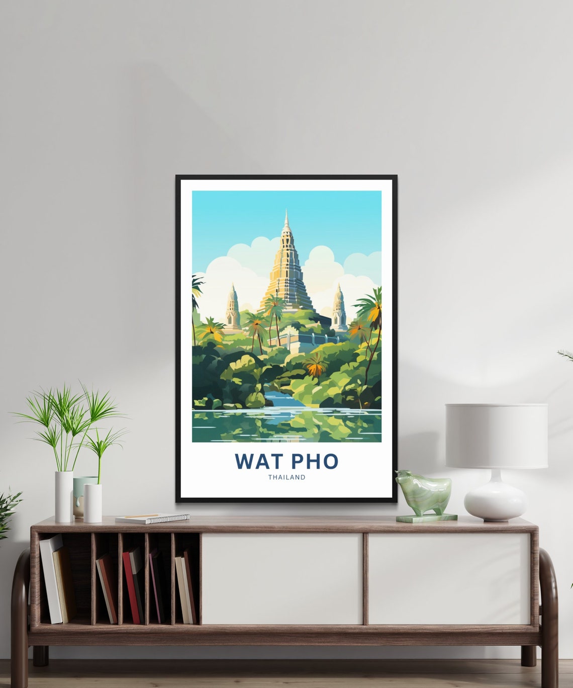 Wat Pho Thailand Golden Chedi River Palms Custom Travel Poster - Image 2