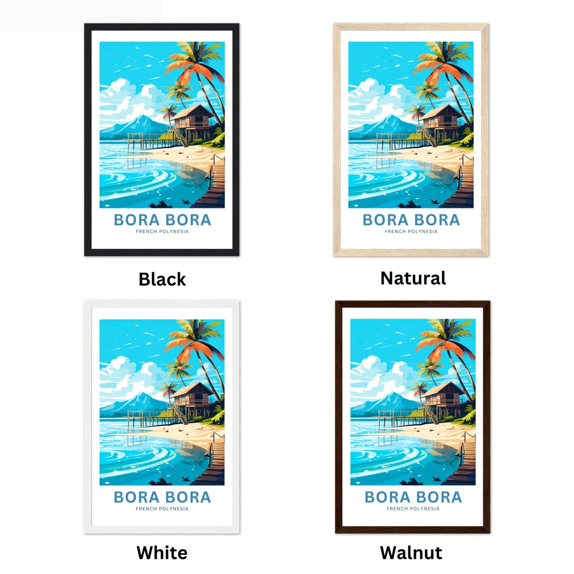 Bora Bora French Polynesia Beach Hut Palm Island Travel Poster - Image 4