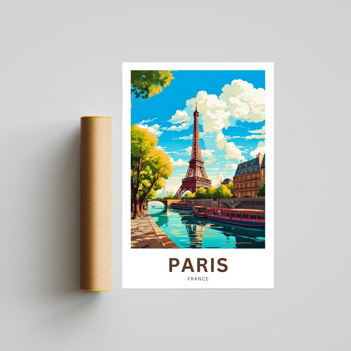 Paris France Eiffel Tower Seine Riverside Vintage Travel Poster - Image 3
