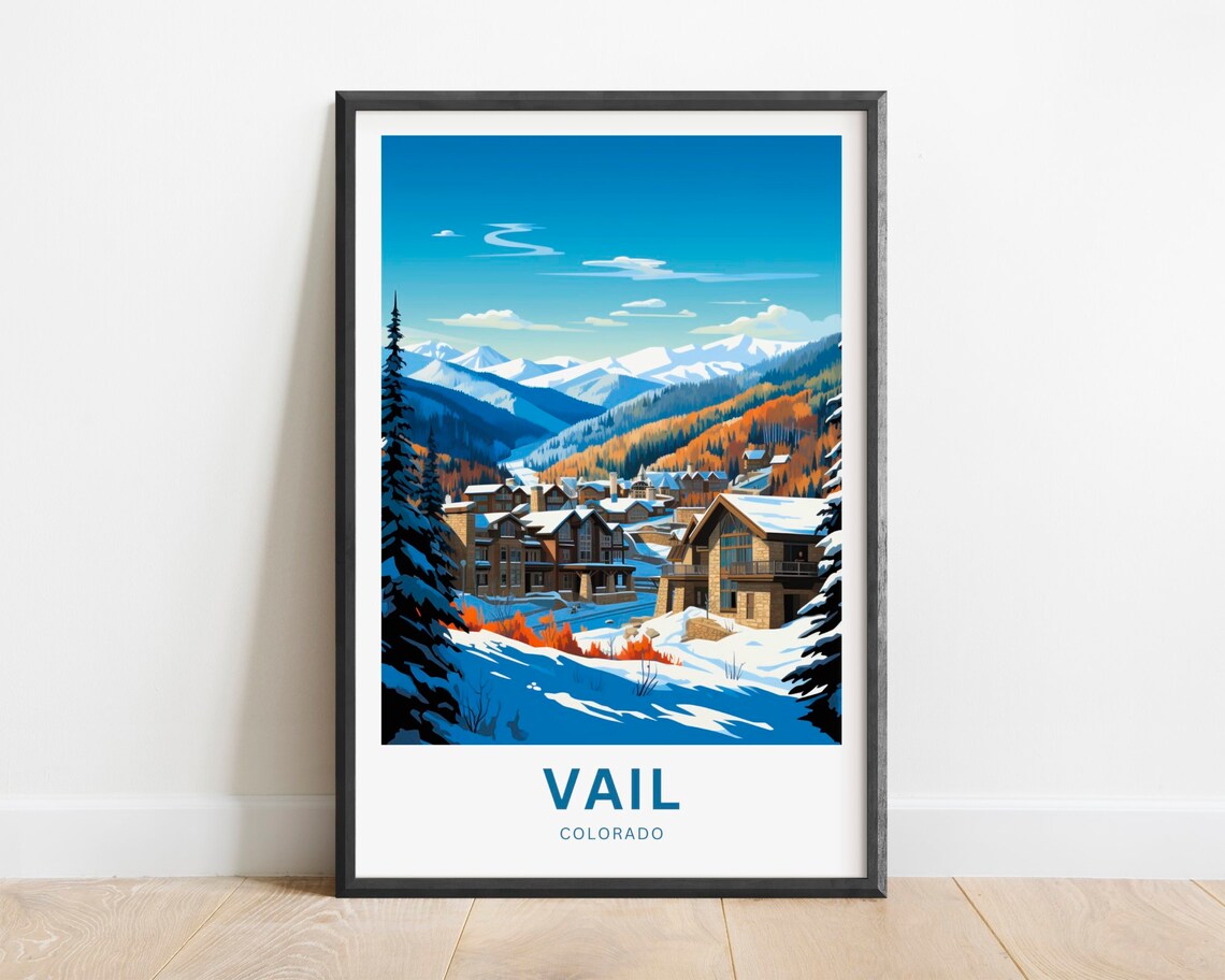 Vail Colorado Mountain Village Snowy Autumn Hills Travel Poster