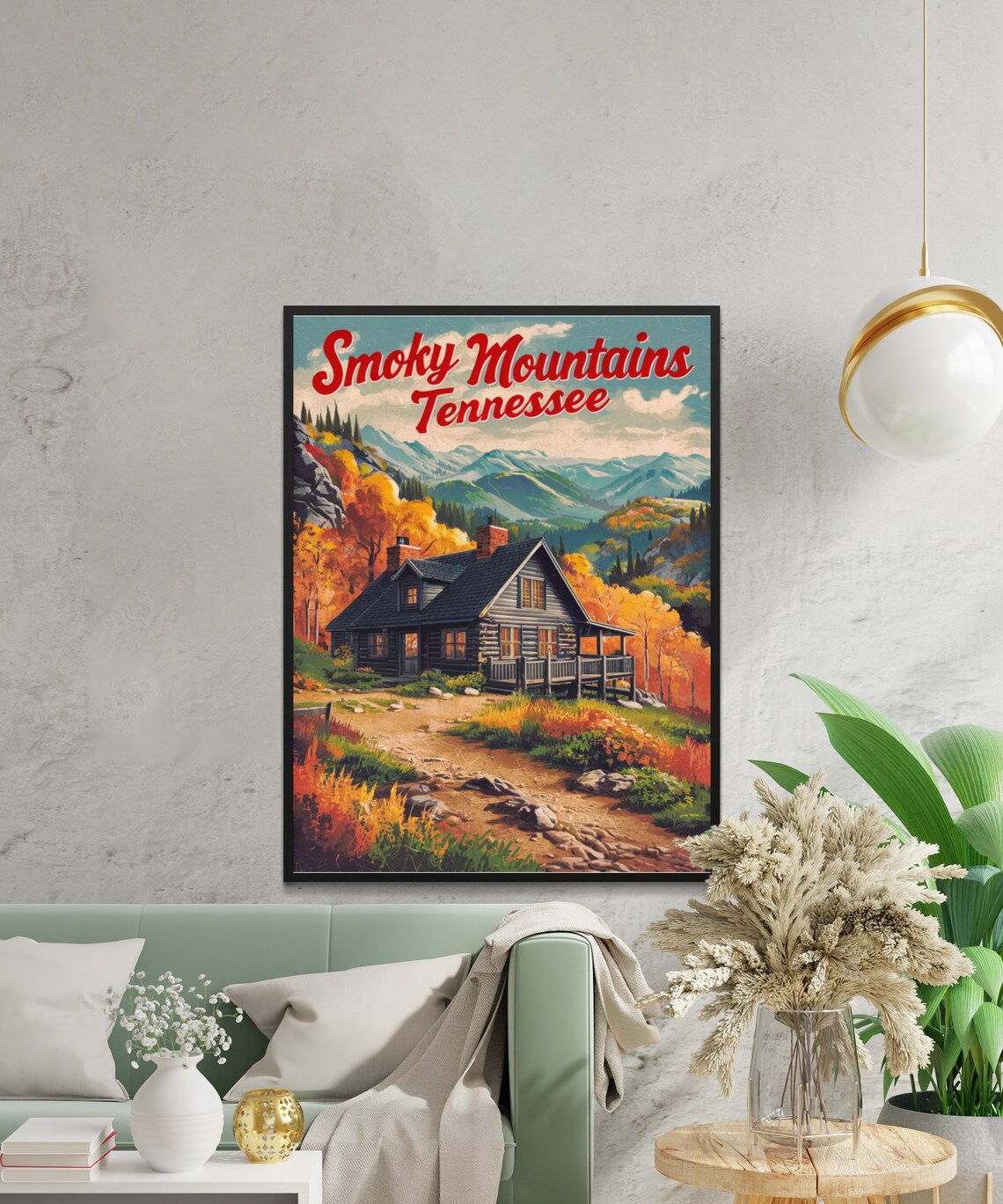 Smoky Mountains Tennessee Vintage Cabin Fall Foliage Travel Poster - Image 2