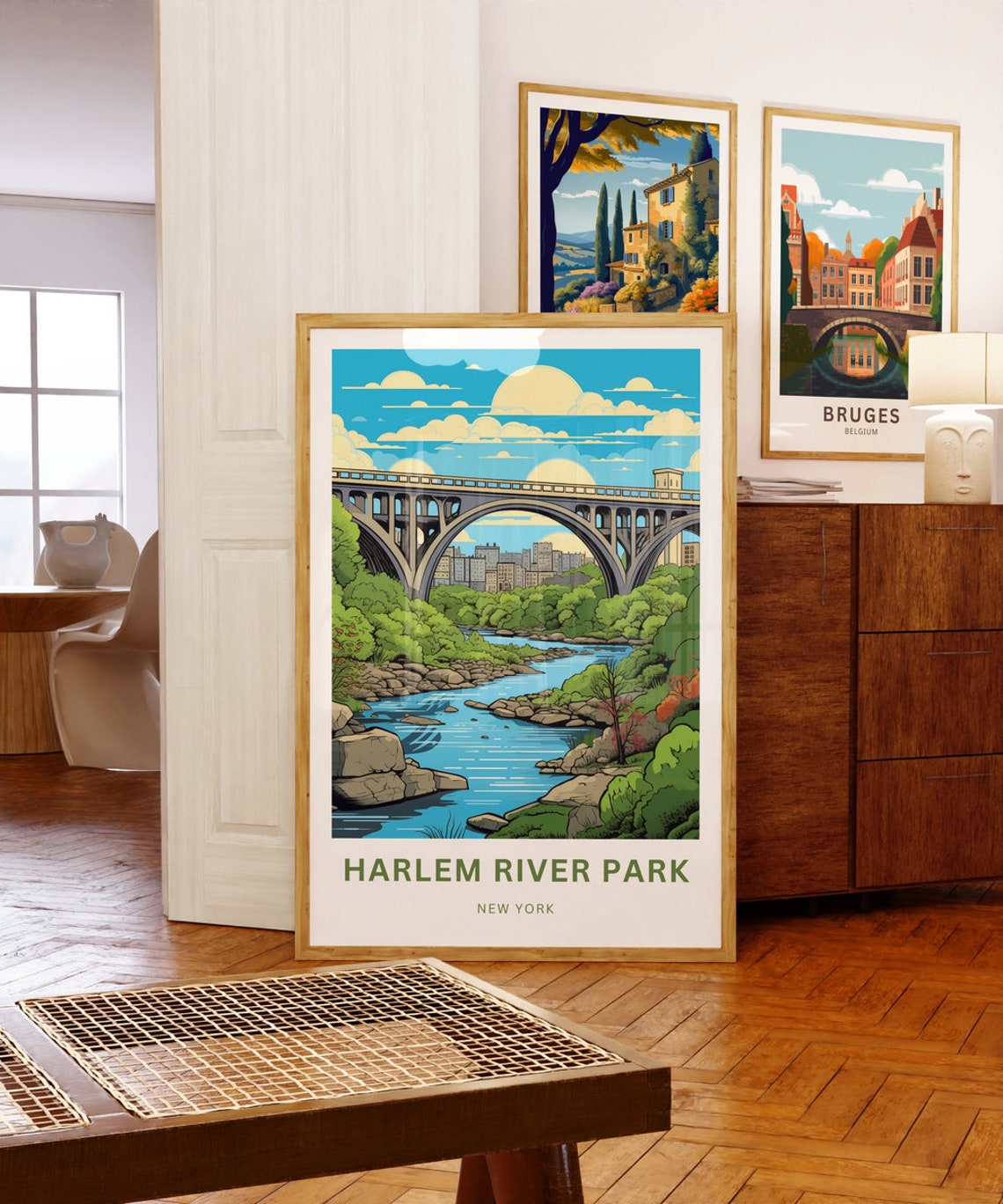 Harlem River Park New York Arch Bridge Custom Text Travel Poster - Image 5