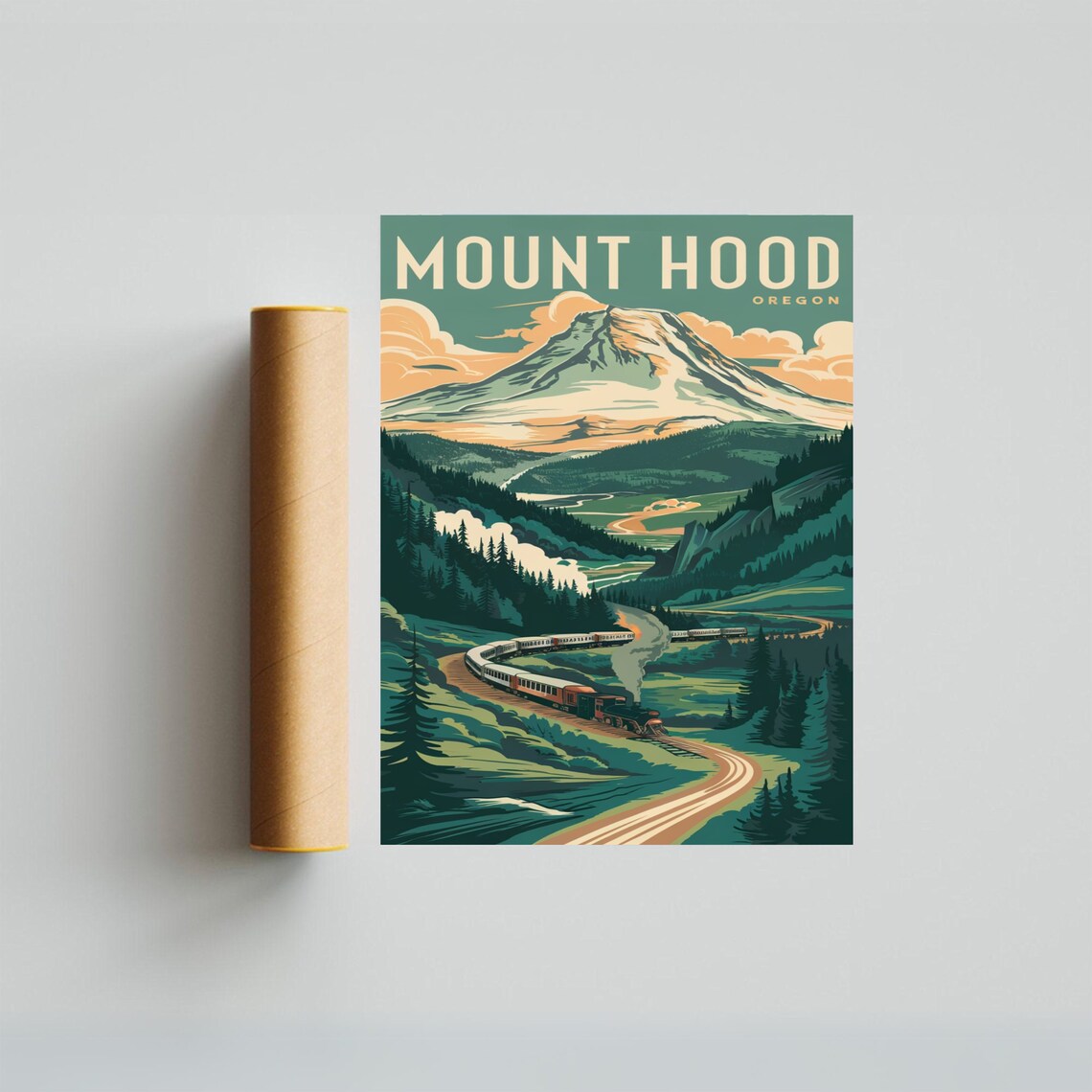 Mount Hood Oregon Vintage Travel Poster Steam Train Mountain View - Image 3