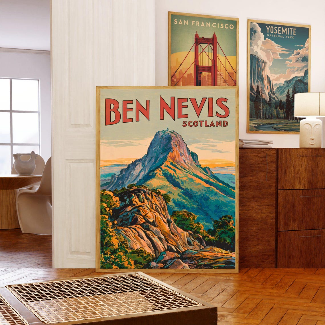 Ben Nevis Scotland Rocky Summit Sunset Vintage Travel Poster - Image 3