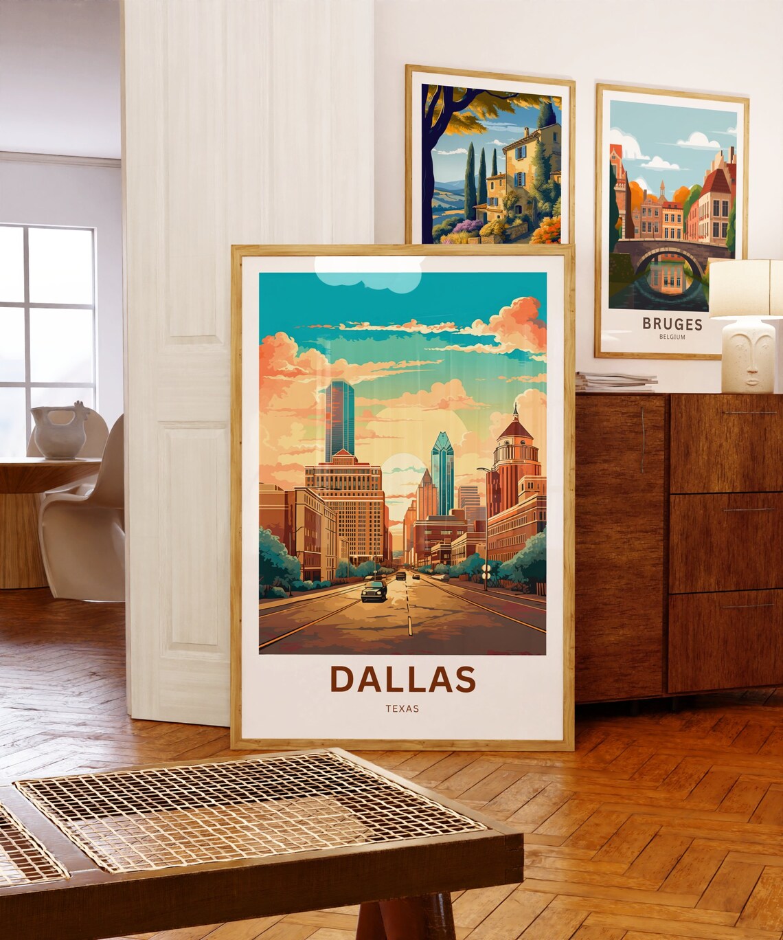 Dallas Texas Skyline Sunset Street Vintage Style Travel Poster - Image 5