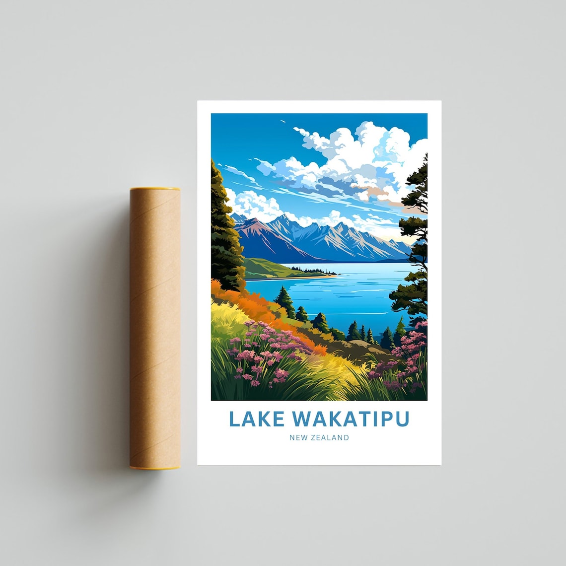 Lake Wakatipu New Zealand Alpine Wildflower Meadow Landscape Poster - Image 4
