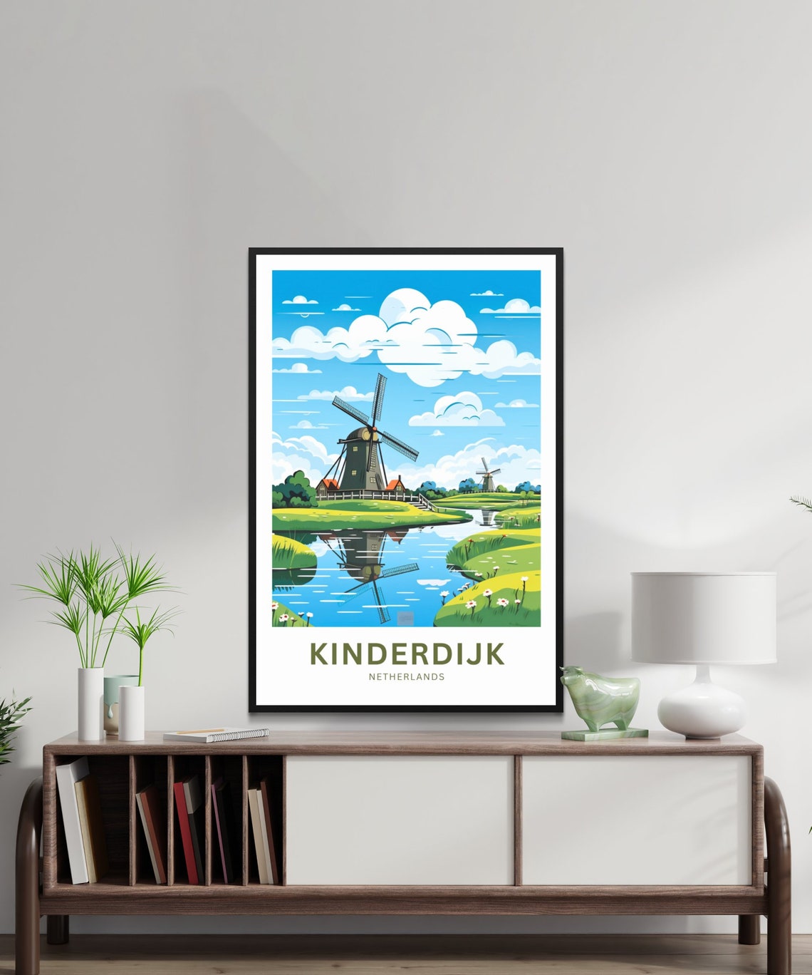 Kinderdijk Netherlands Windmills Canal Reflection Travel Poster - Image 2