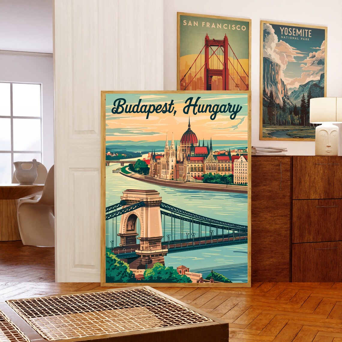 Budapest Hungary Chain Bridge Parliament Vintage Travel Poster - Image 5