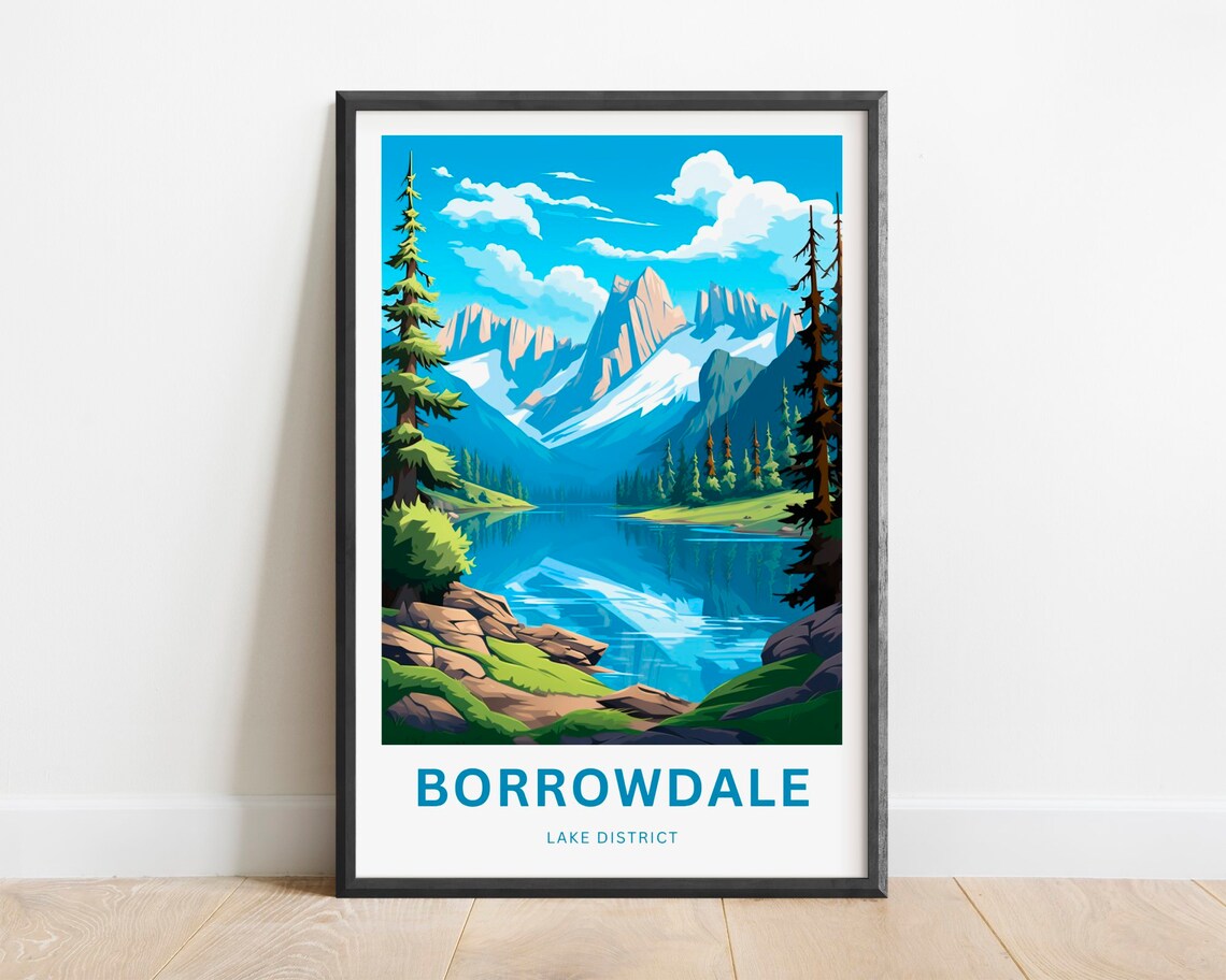 Borrowdale Lake District Snow Glacial Mirror Lake Travel Poster