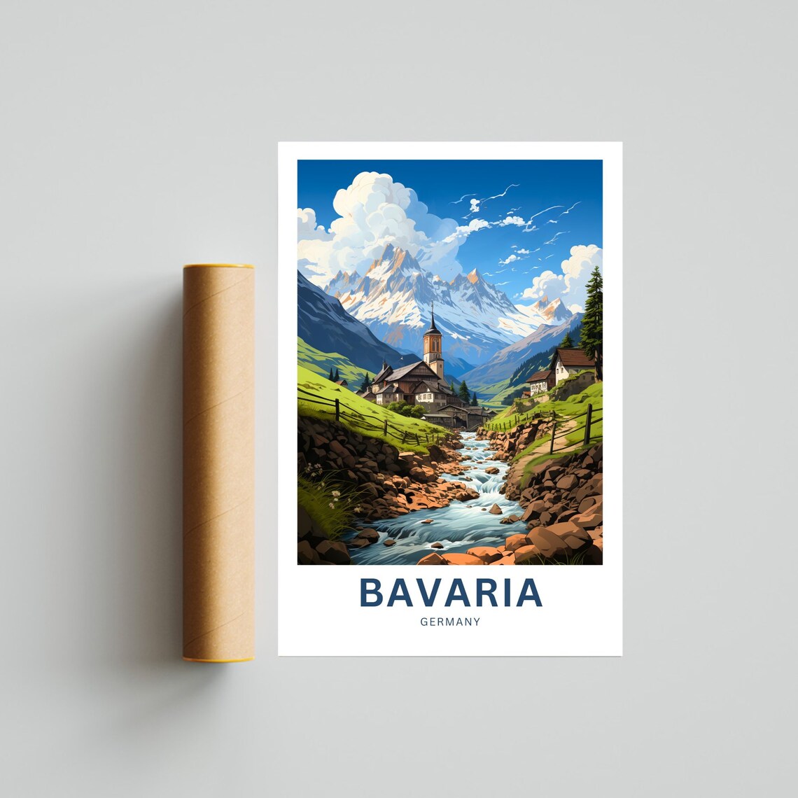 Bavaria Germany Alpine Village Church Mountain Stream Travel Poster - Image 4