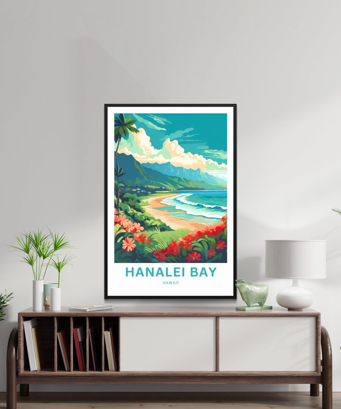 Personalized Hanalei Bay Hawaii Beach Custom Text Travel Poster - Image 2