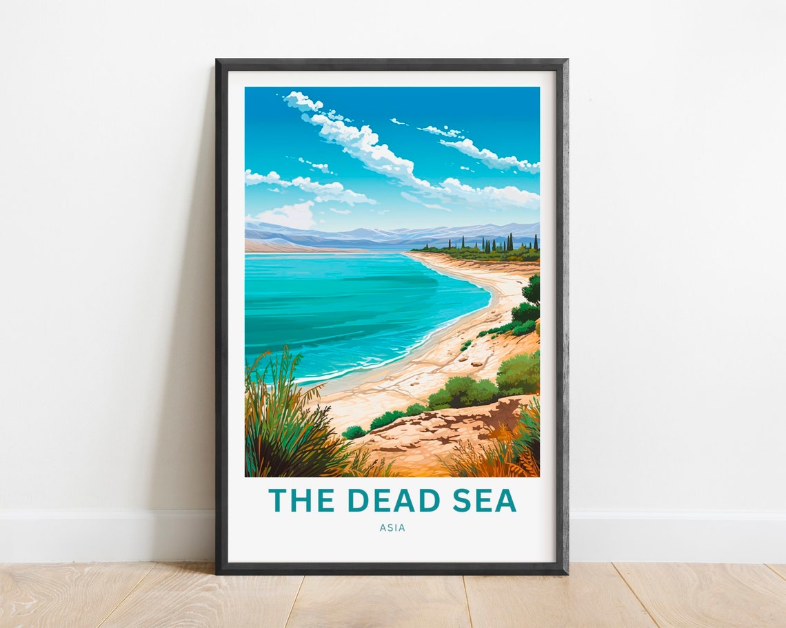The Dead Sea Asia Turquoise Shoreline Curving Beach View Poster