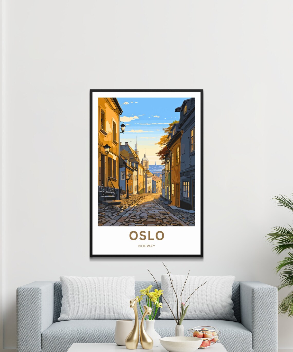 Oslo Norway Historic Street Ochre Houses Vintage Travel Poster - Image 3
