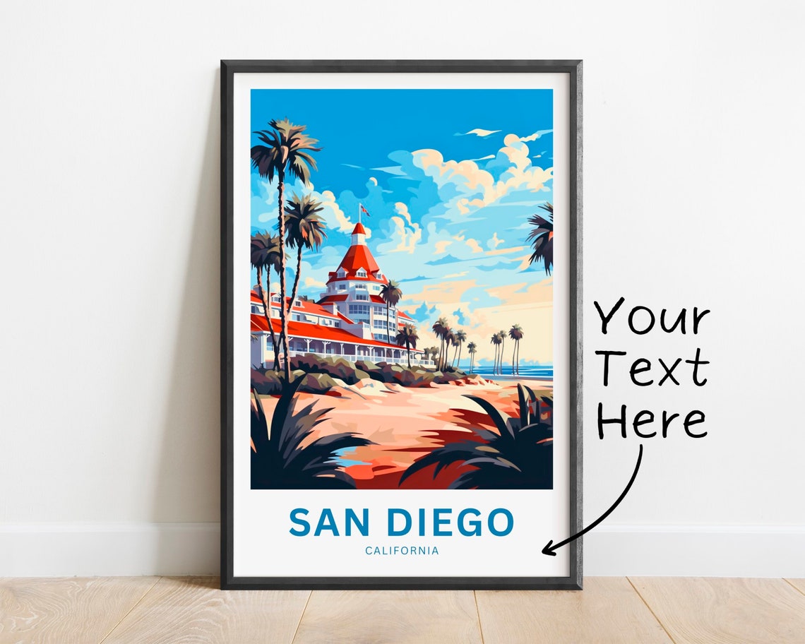 San Diego California Coronado Beach Hotel Palm Tree Travel Poster