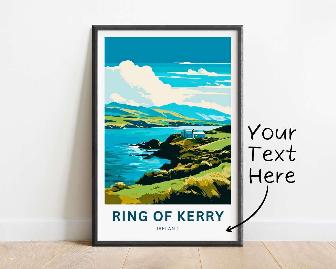Personalized Ring Of Kerry Ireland Travel Poster Custom Text Coastal Art