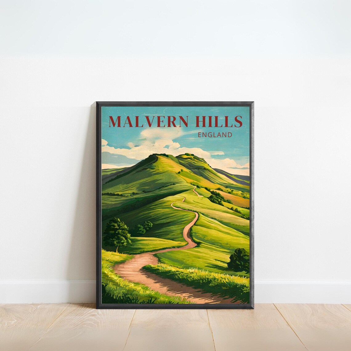 Malvern Hills England Vintage Rolling Green Hills Path Travel Poster