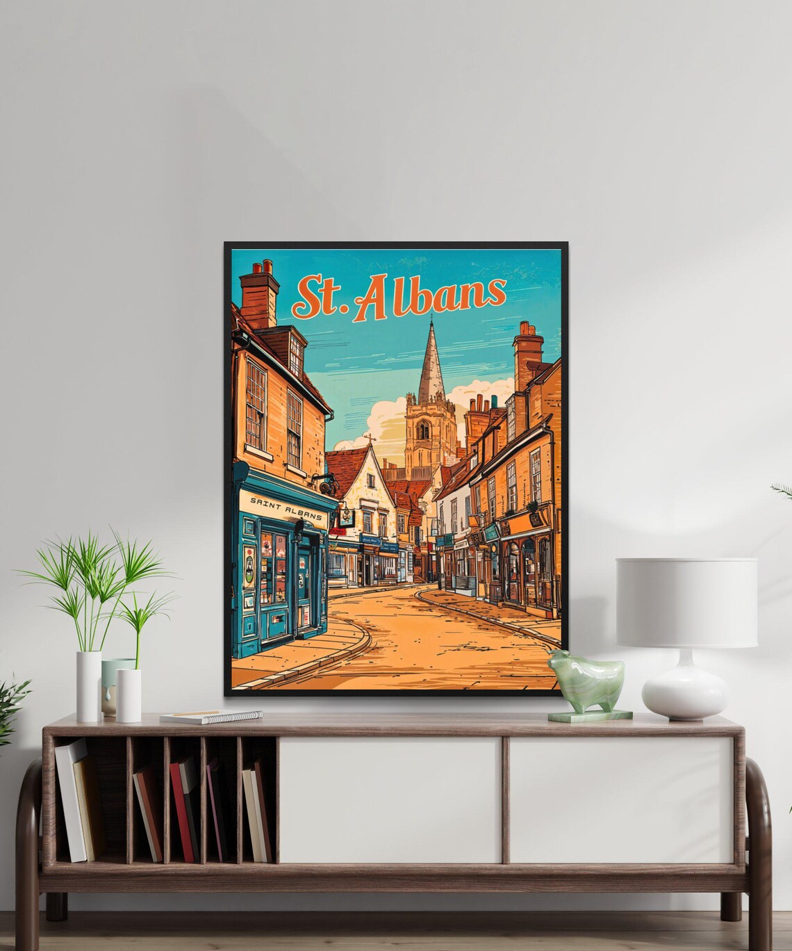 St Albans Vintage Travel Poster Historic England Street Church Spire - Image 3