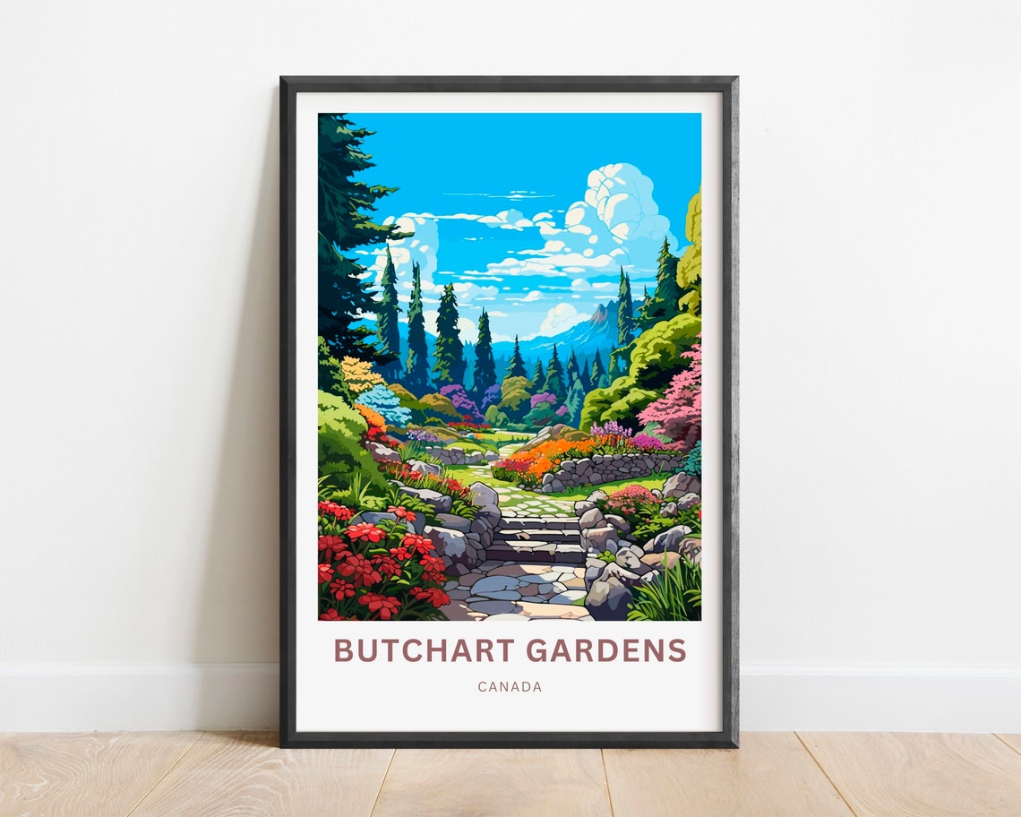 Butchart Gardens Canada Blooming Garden Path Floral Travel Poster