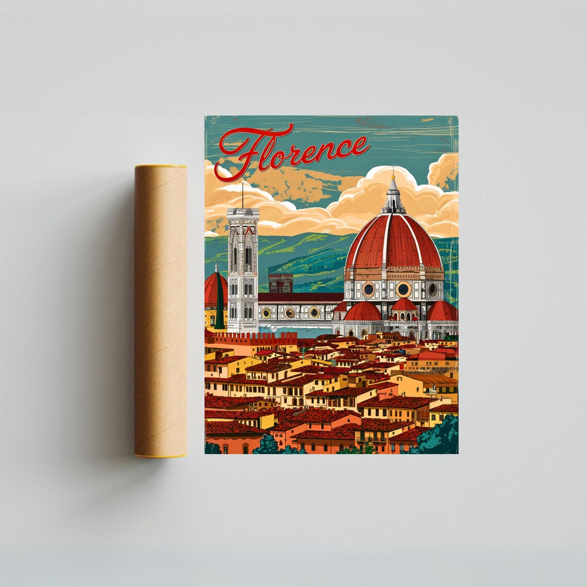 Florence Italy Duomo Cathedral Bell Tower Vintage Travel Poster - Image 3