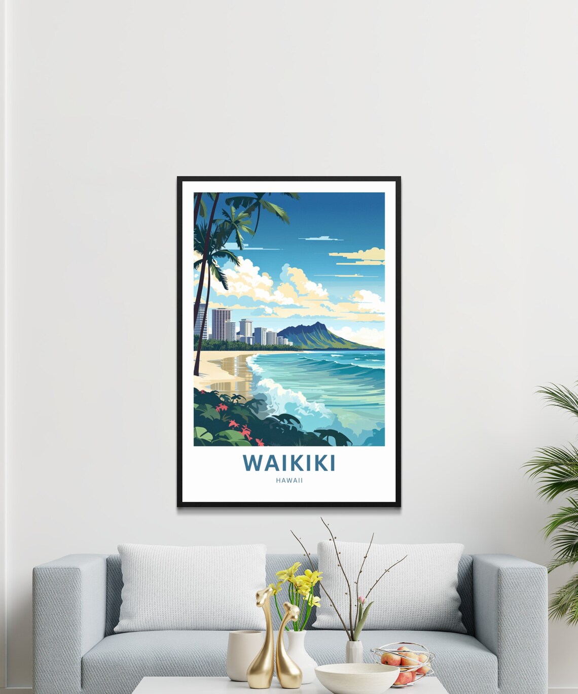 Waikiki Beach Diamond Head Golden Sunset Skyline Hawaii Poster - Image 3