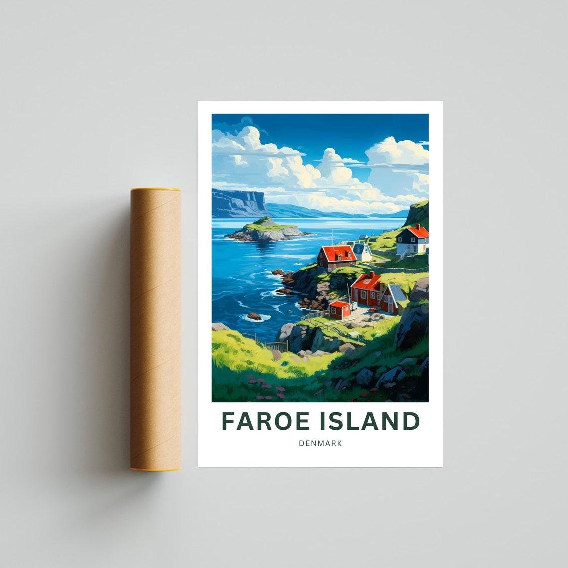 Faroe Island Denmark Seaside Village Cliffs Vintage Travel Poster - Image 4