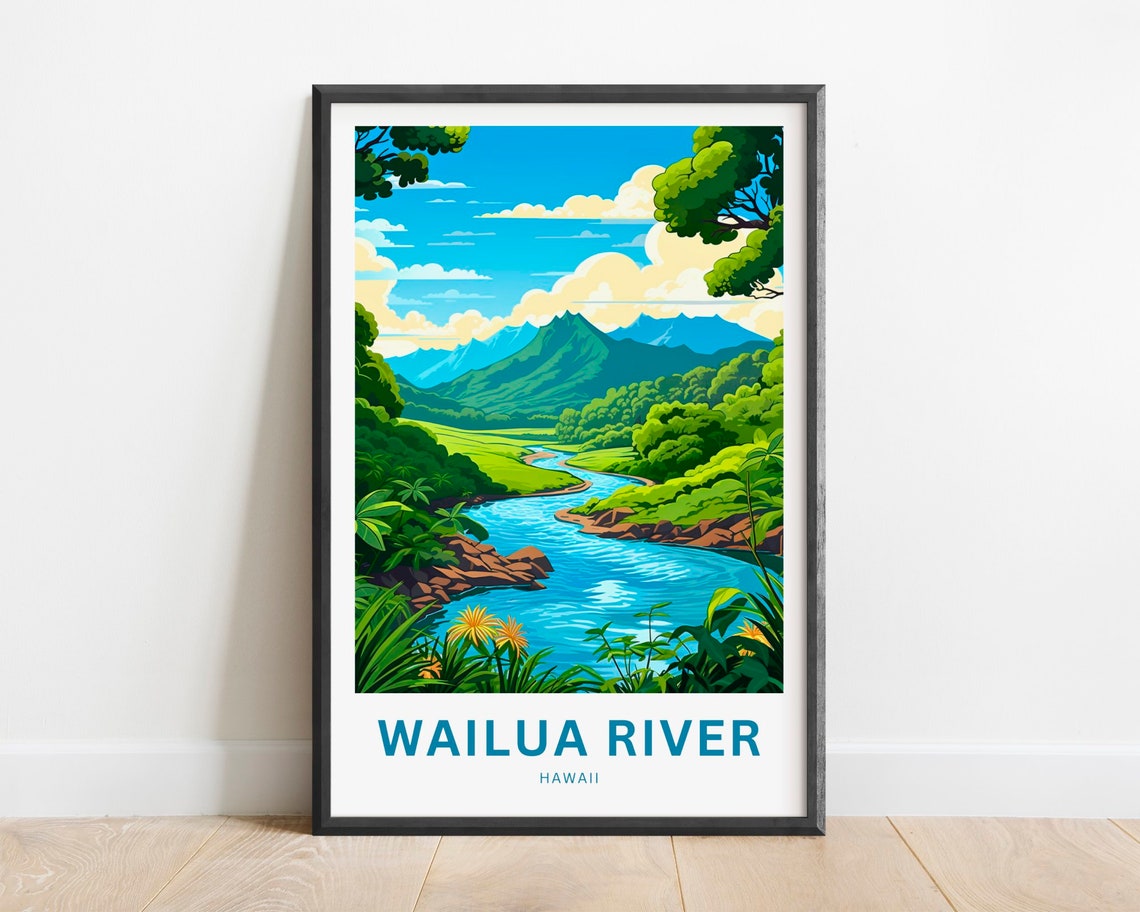 Wailua River Hawaii Winding Bright Green Valley River Poster