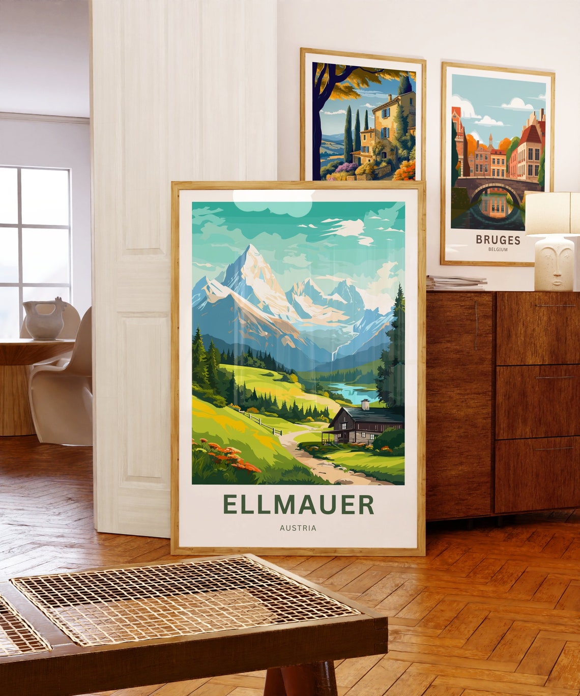 Personalized Ellmauer Austria Snowy Alpine Cabin Meadow Poster - Image 5