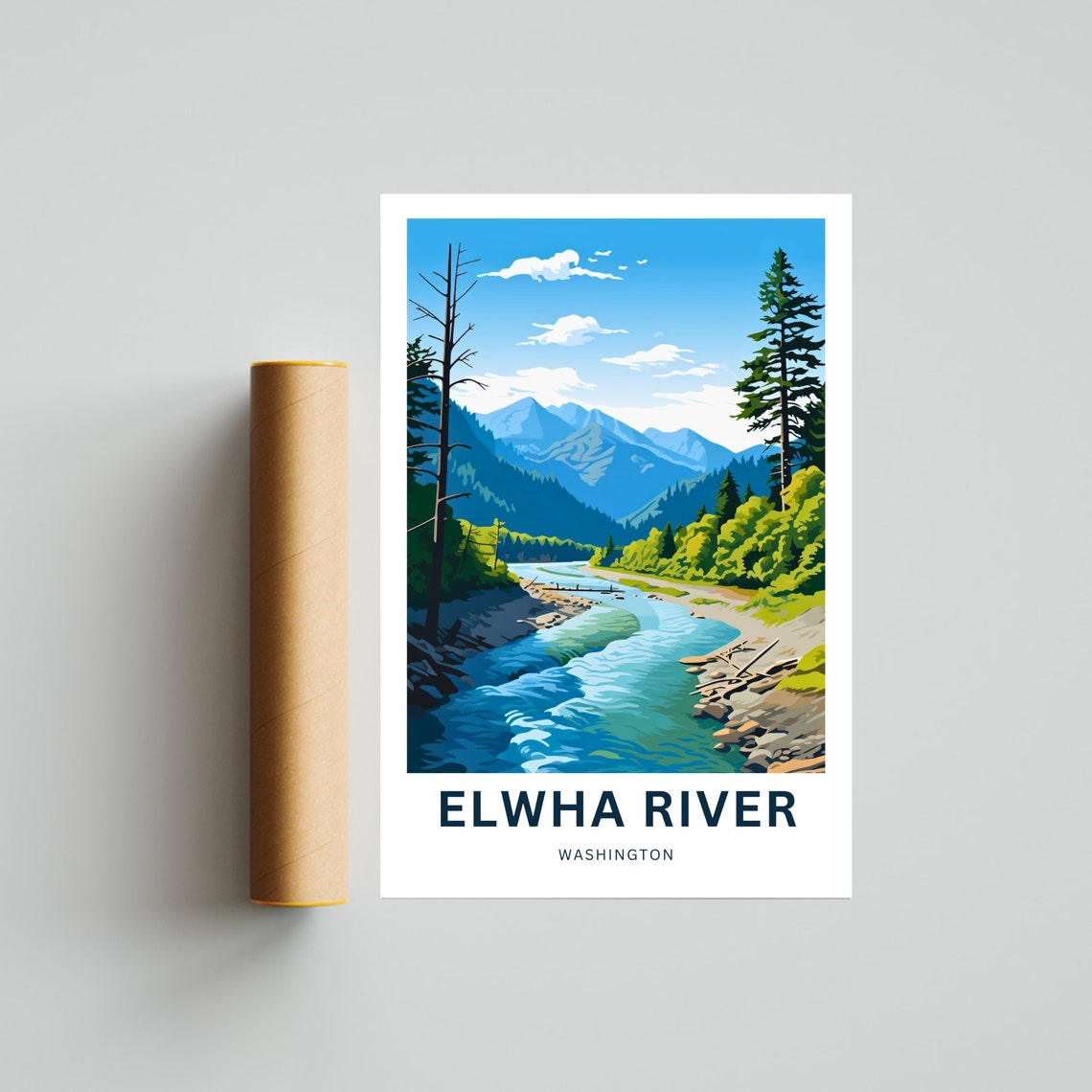 Elwha River Washington Winding Valley Stream Pines Travel Poster - Image 4