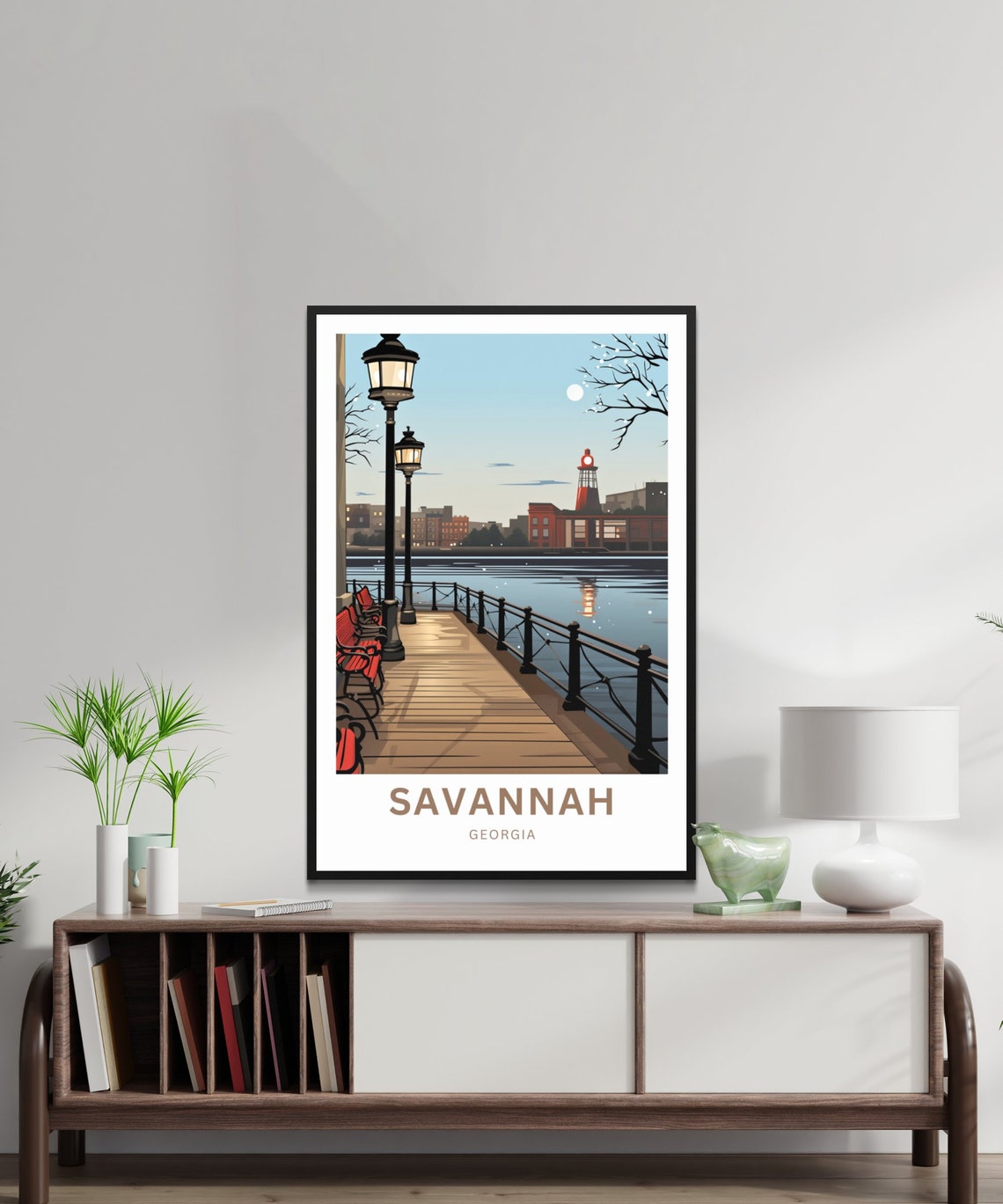 Savannah Riverwalk Dusk Boardwalk Lights Personalized Poster - Image 3