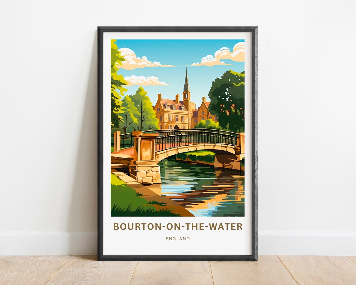Bourton on the Water Stone Bridge Cotswolds England Travel Poster Art