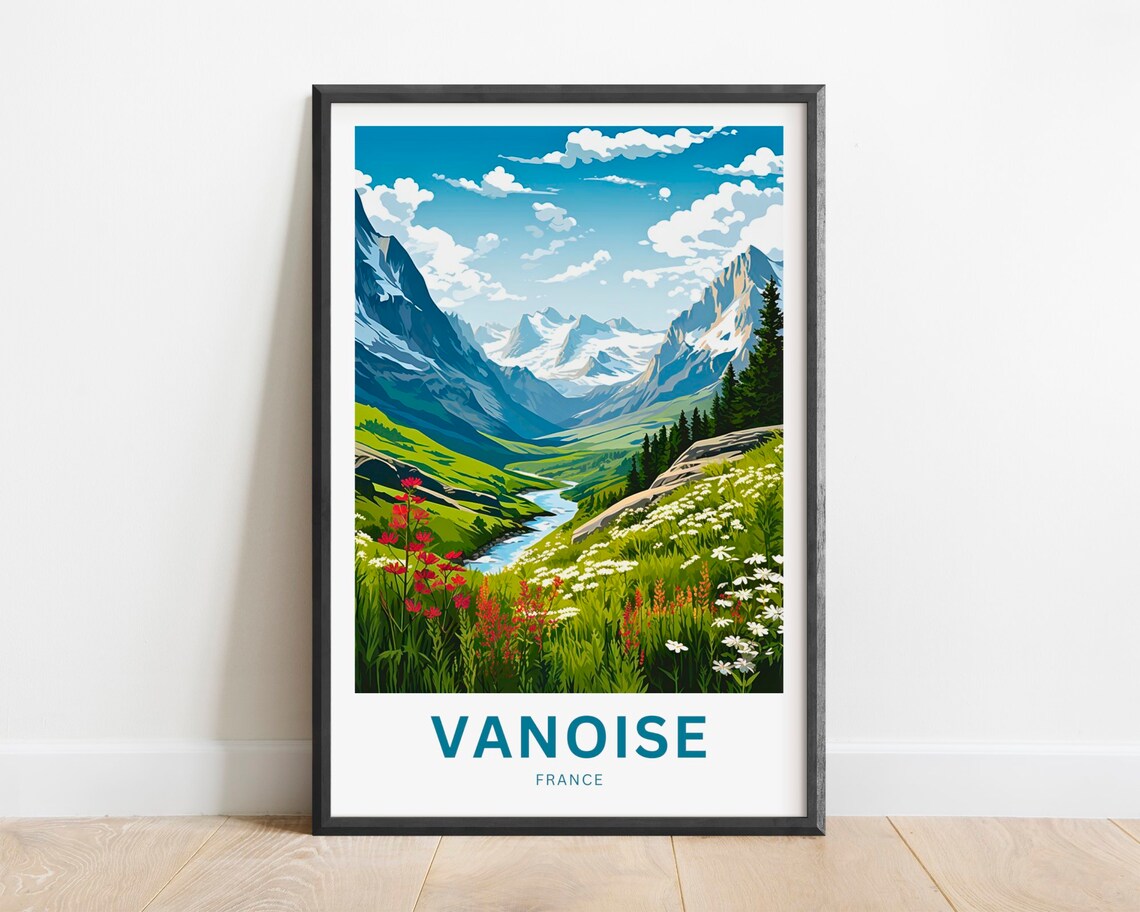 Vanoise French Alps Red Wildflower Valley Stream Travel Poster