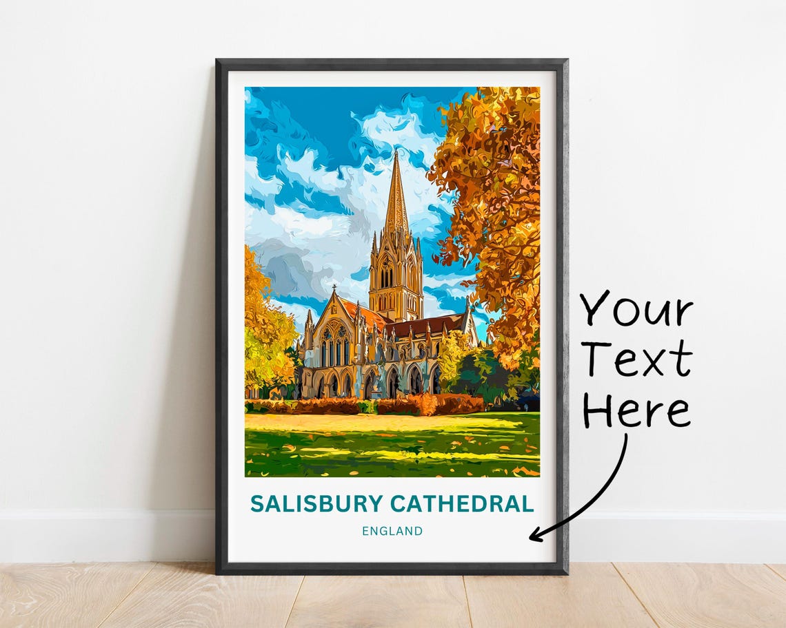 Salisbury Cathedral England Autumn Trees Colorful Art Poster - Image 2