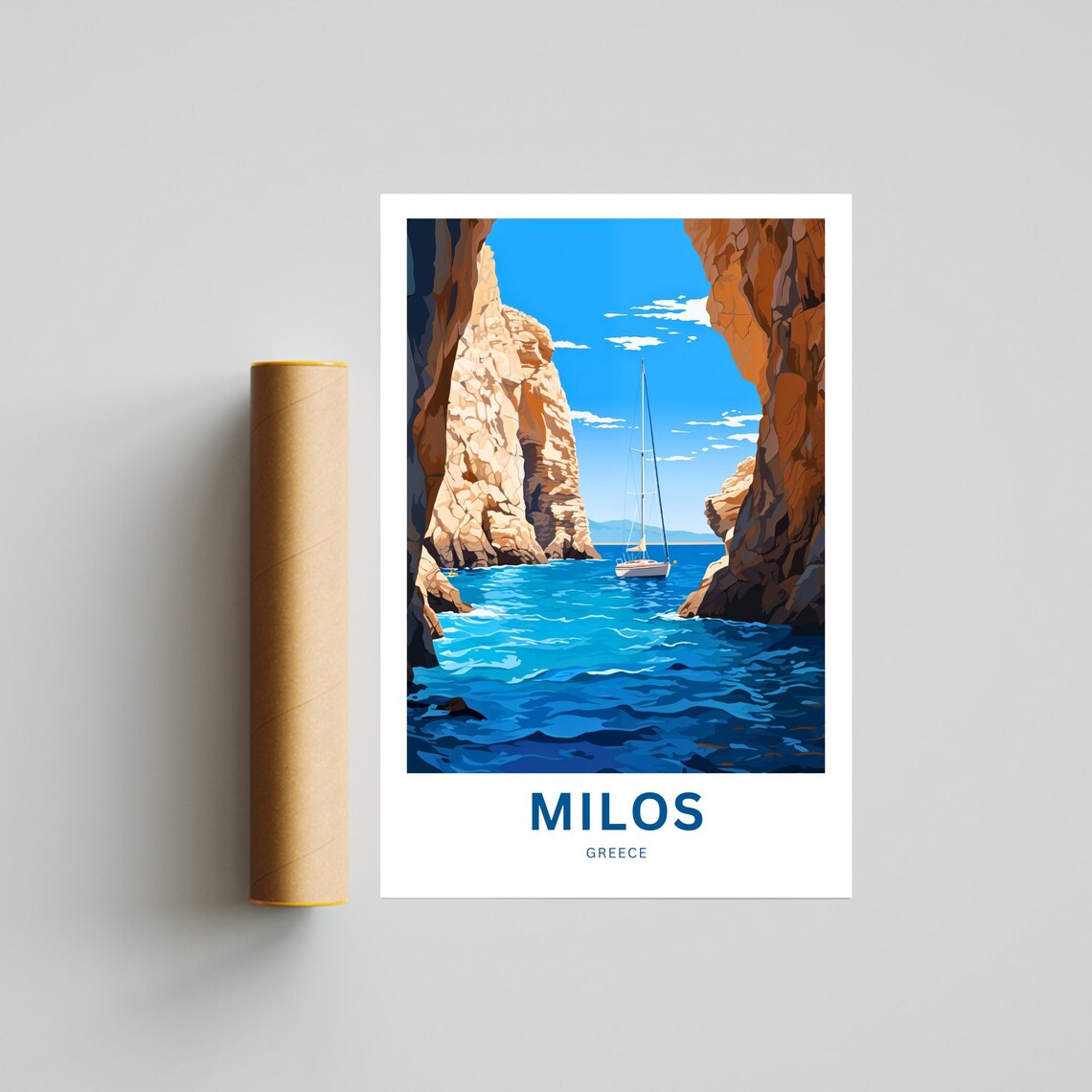 Milos Greece Personalized Sailboat Red Rock Cove Travel Poster - Image 4