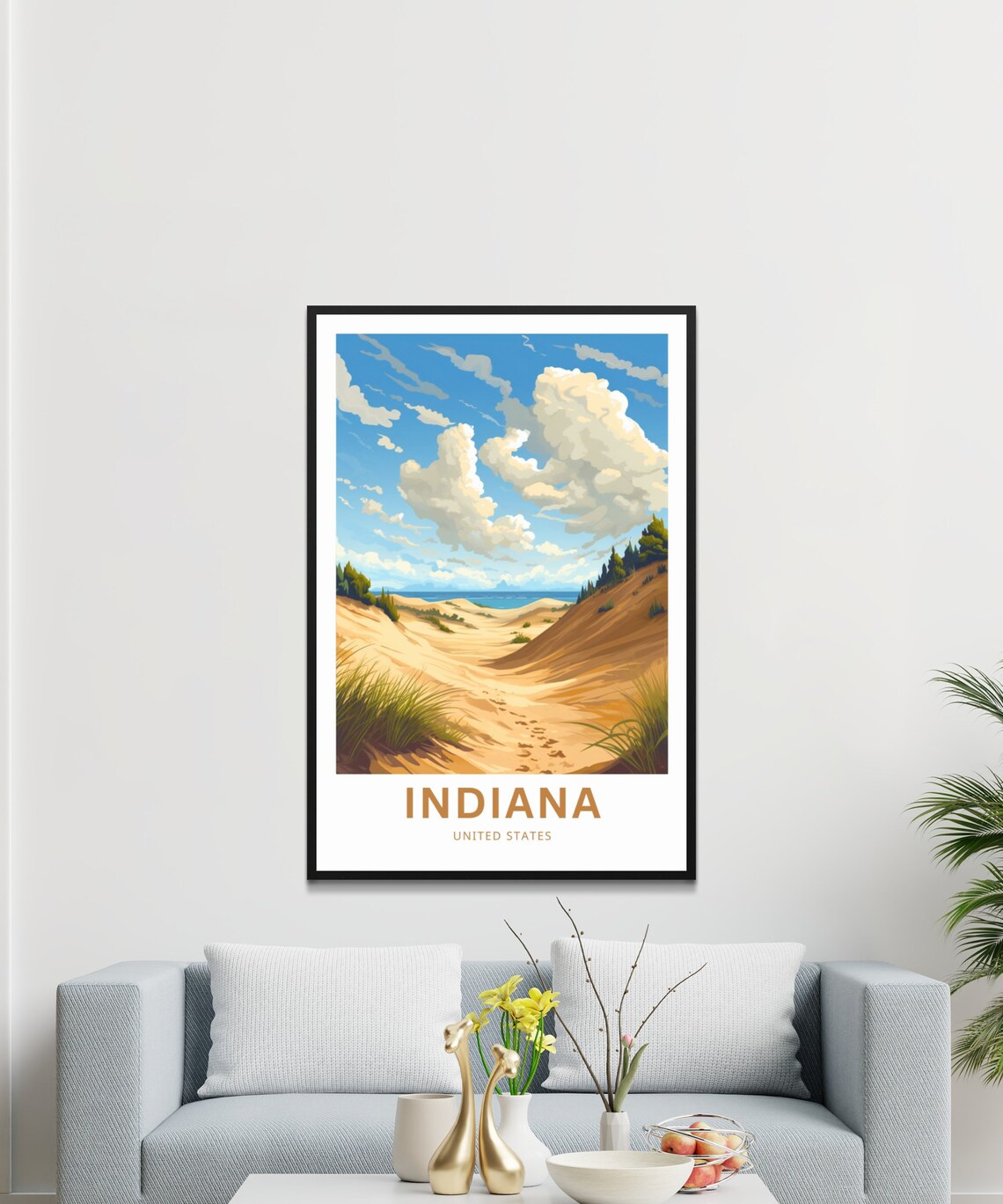 Indiana Sand Dunes Lake Michigan Shores Custom Text Travel Poster - Image 3