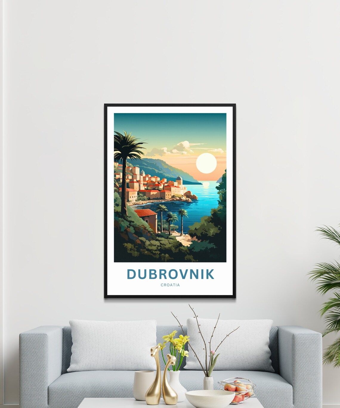 Dubrovnik Croatia Sunset Old Town Rooftops Adriatic Sea Travel Poster - Image 2