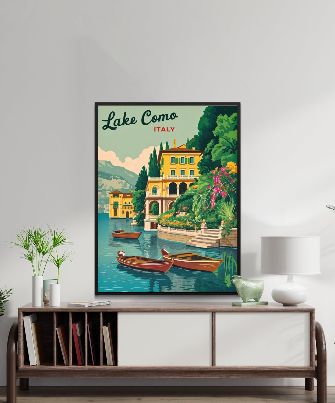 Lake Como Italy Lakeside Villa Flower Garden Boats Retro Poster - Image 2