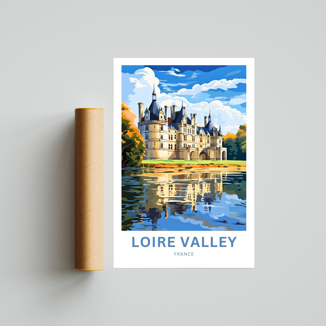 Loire Valley France Travel Poster Chateau Reflection River Artwork - Image 4