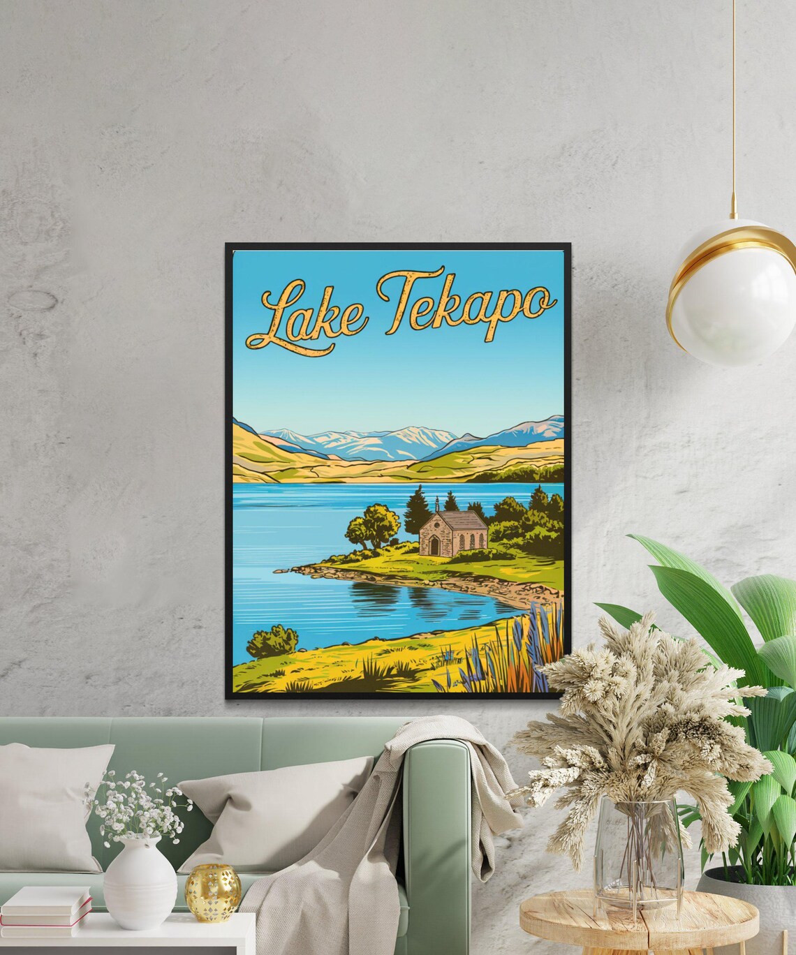 Lake Tekapo Stone Church Lakeside Mountain View Vintage Travel Poster - Image 3