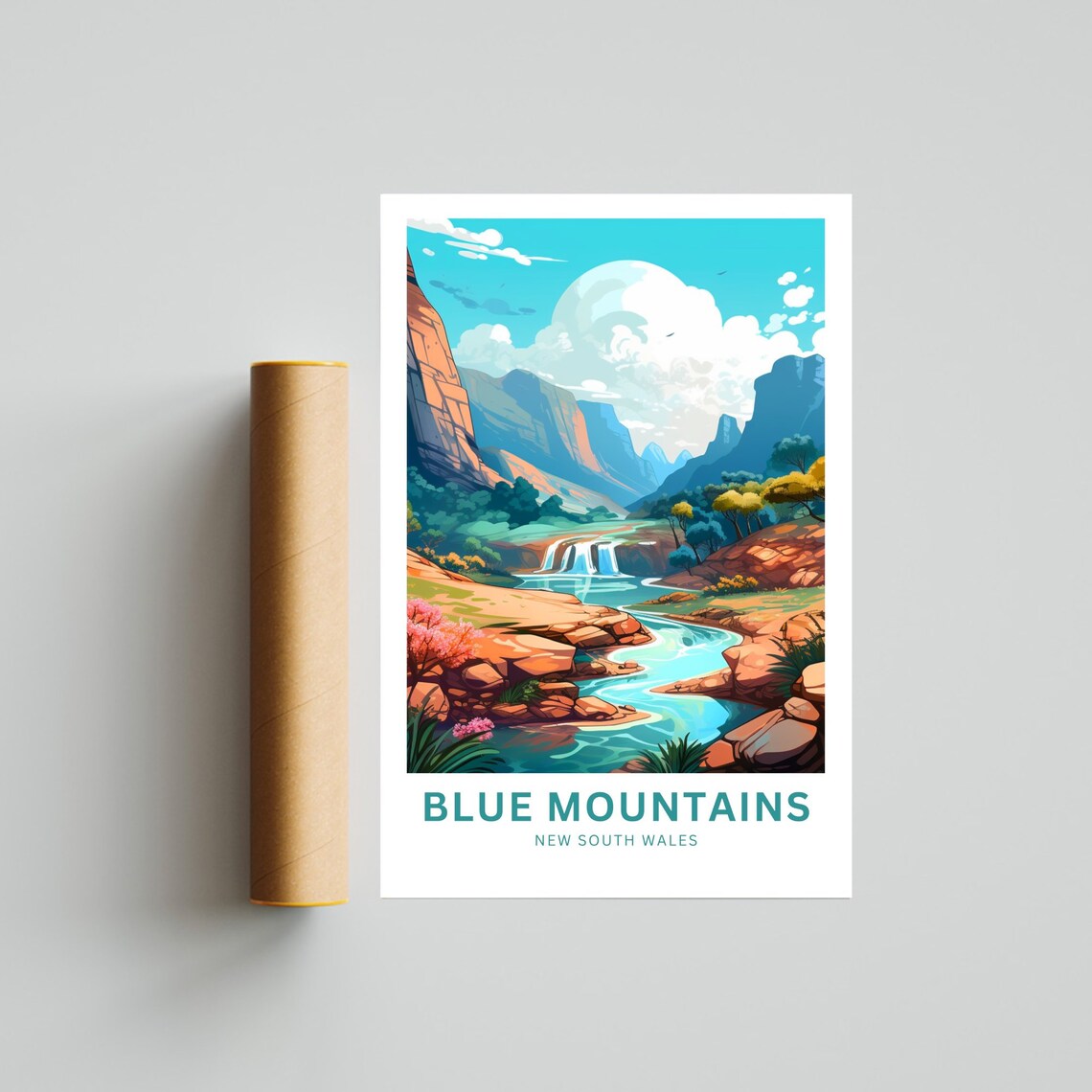 Blue Mountains New South Wales Waterfall Canyon Travel Poster - Image 4